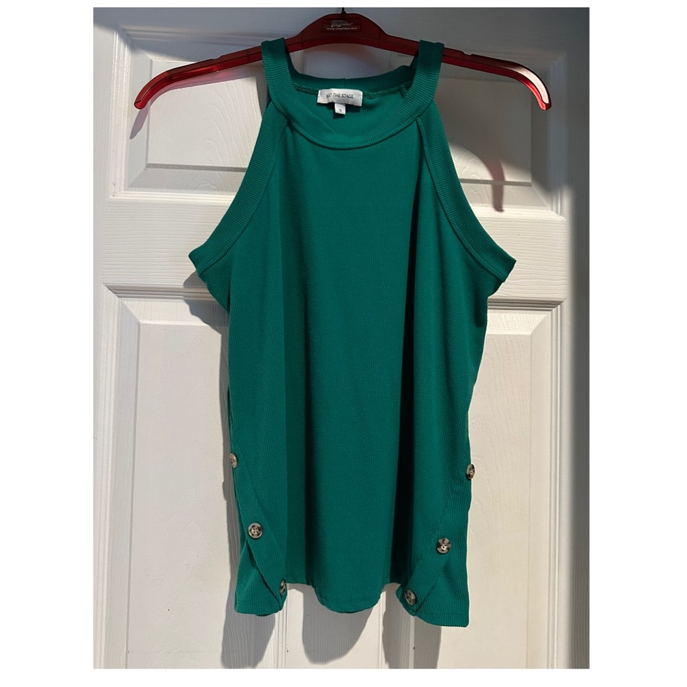 Set the Stage Kelly Green Haltered Tank - Size Small
